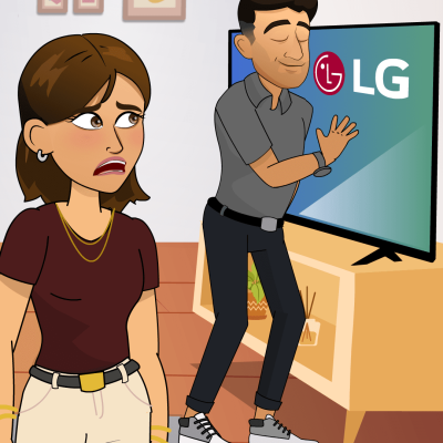 guy hugs tv